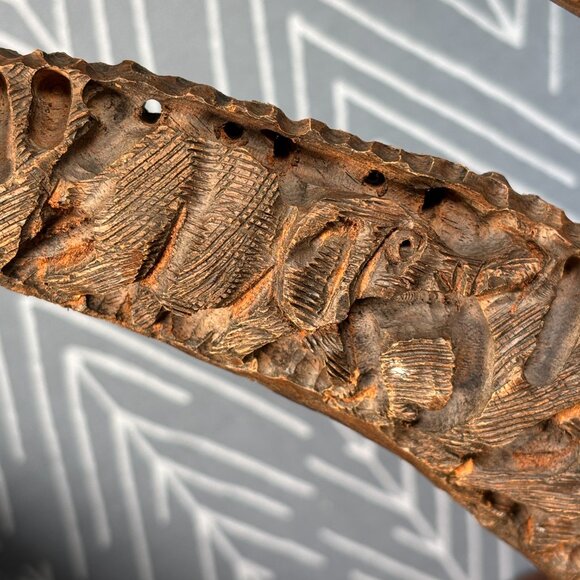 Vintage Hand Carved Wood Elephant Tusk Bookends or Sculptures on Brass Bases - Picture 13 of 17